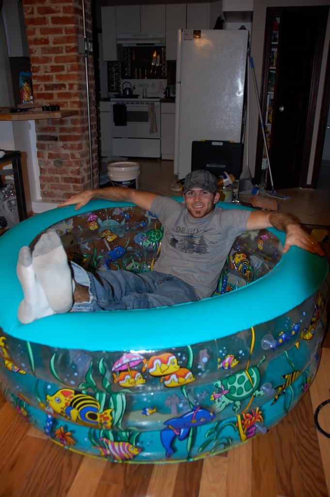 Eben sitting in the birthing pool